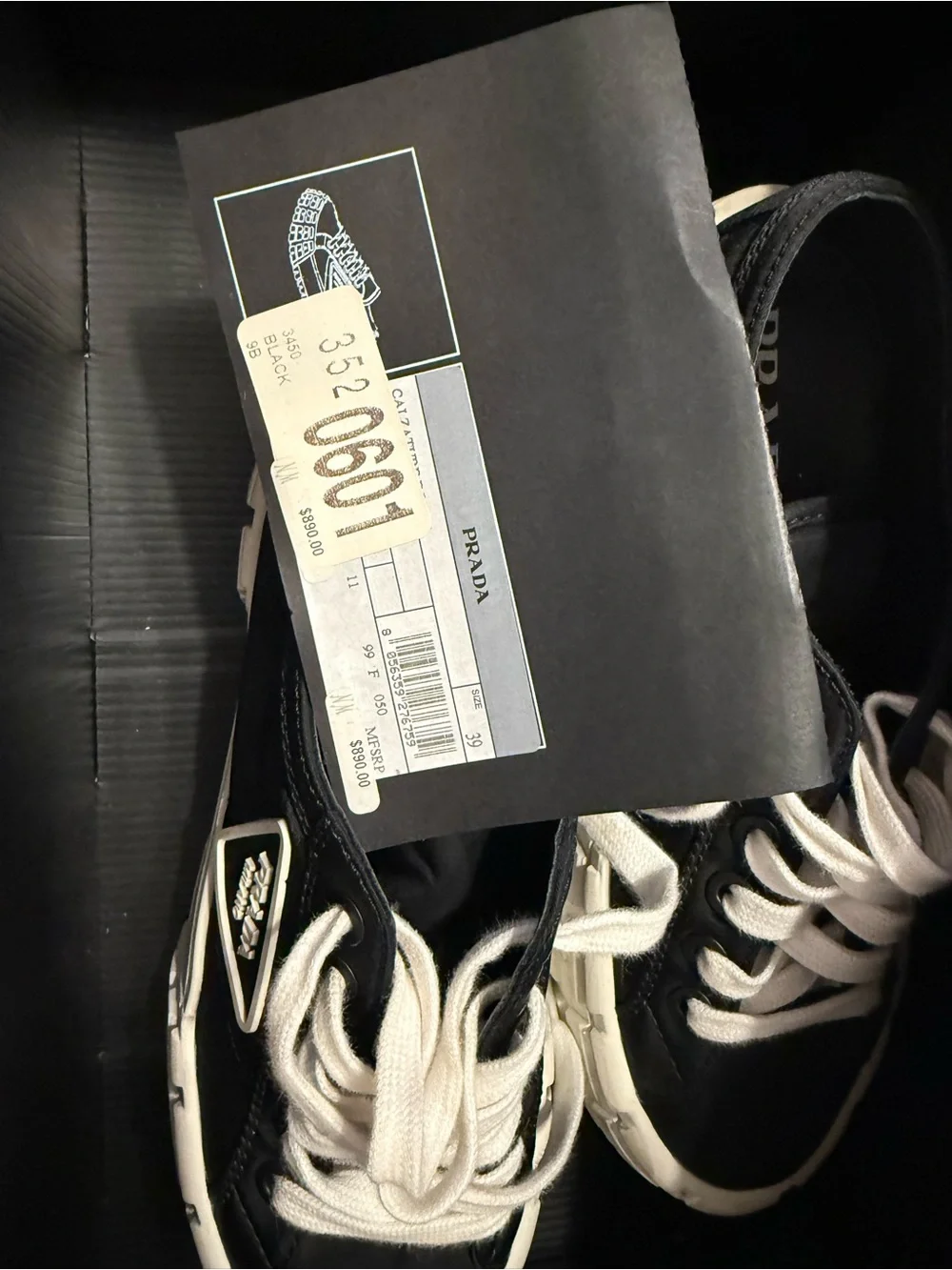 Prada Black Nylon Low-Top Sneakers with White Platform Sole